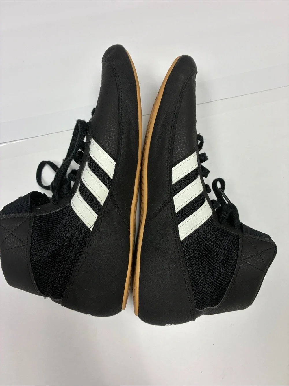 adidas Black High-Top wrestling Athletic Shoes with White Stripes